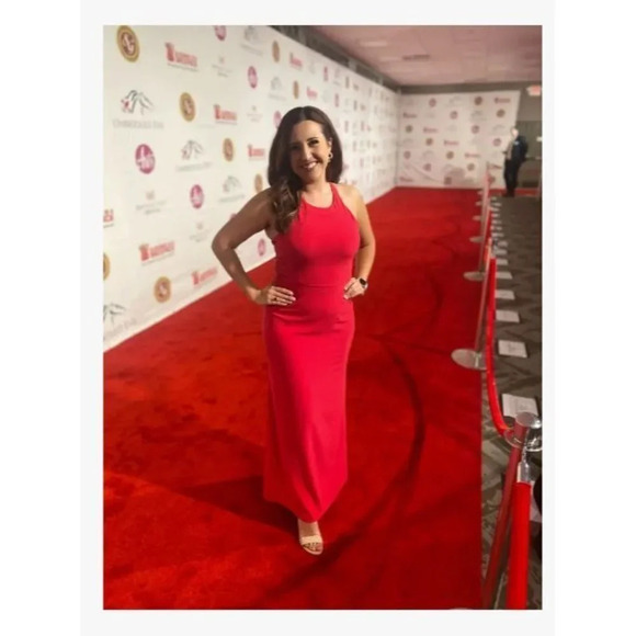 Halston Twist Mesh Insert Gown in Fuchsia 4 Womens Long Maxi Dress - Picture 12 of 13